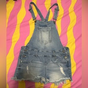 Light Wash Overall Shorts